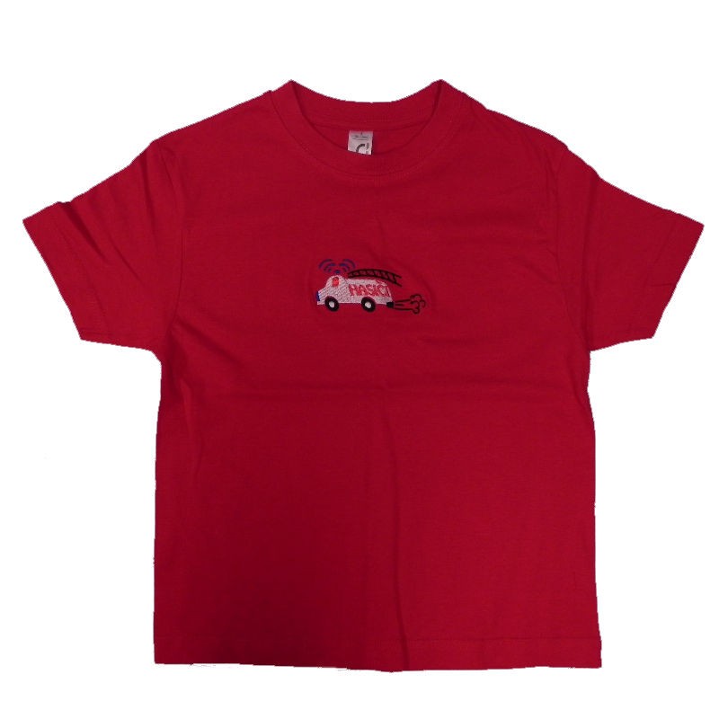 Tričko dětské s autíčkem hasiči (červená)