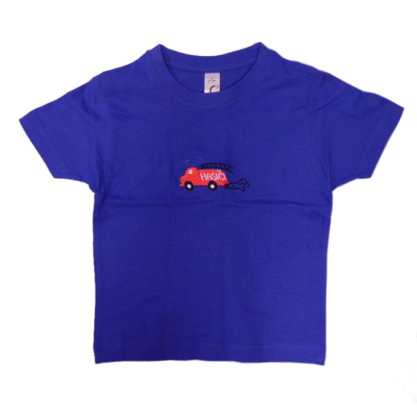 Tričko dětské s autíčkem hasiči (modrá)