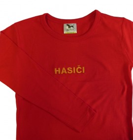 Tričko dětské se žlutou výšivkou hasiči (červená)